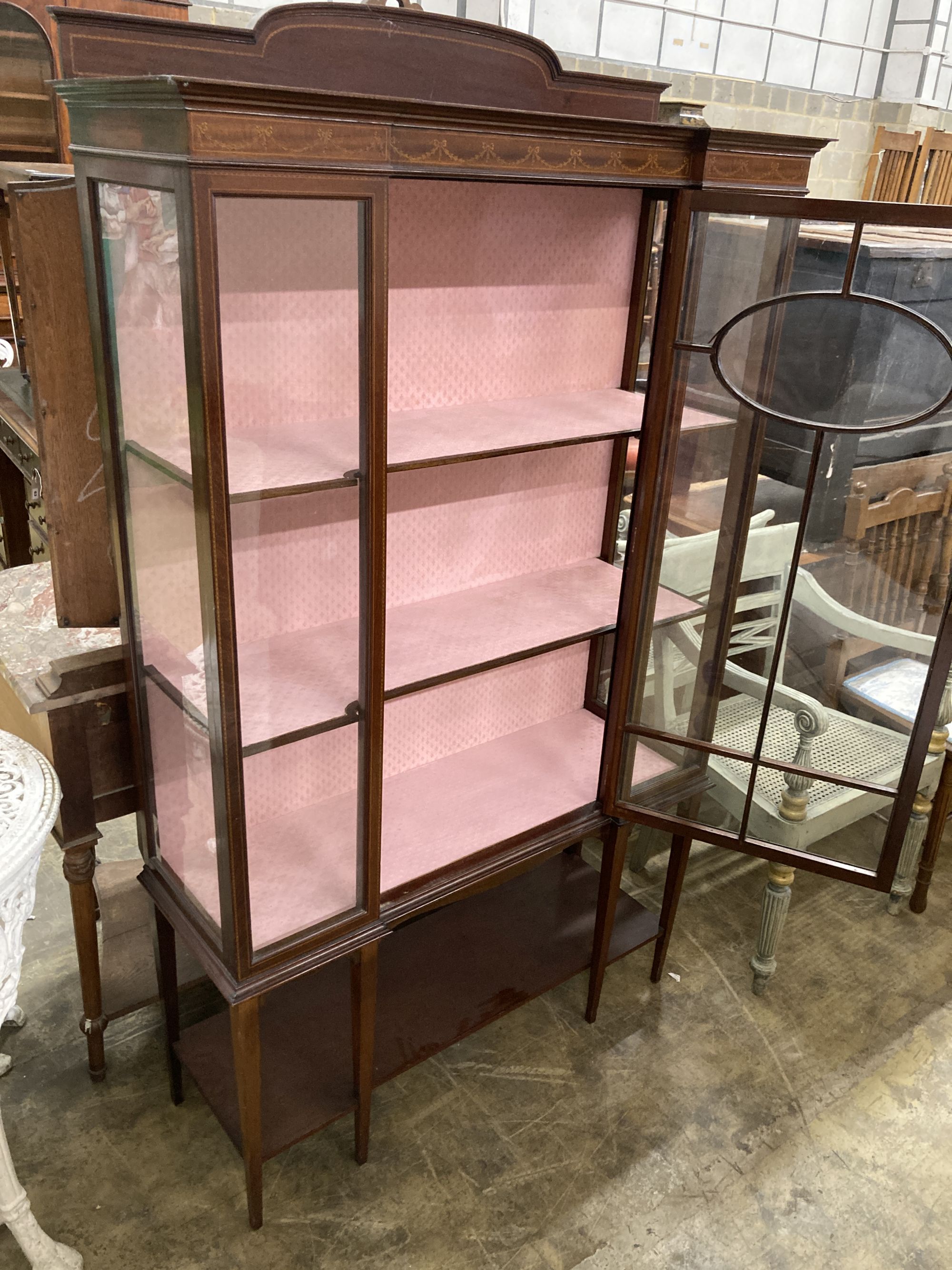 An Edwardian inlaid mahogany display cabinet, width 106cm, depth 38cm, height 180cm